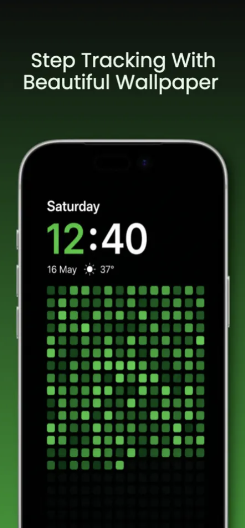 Step Heatmap preview showing step tracking with a beautiful wallpaper