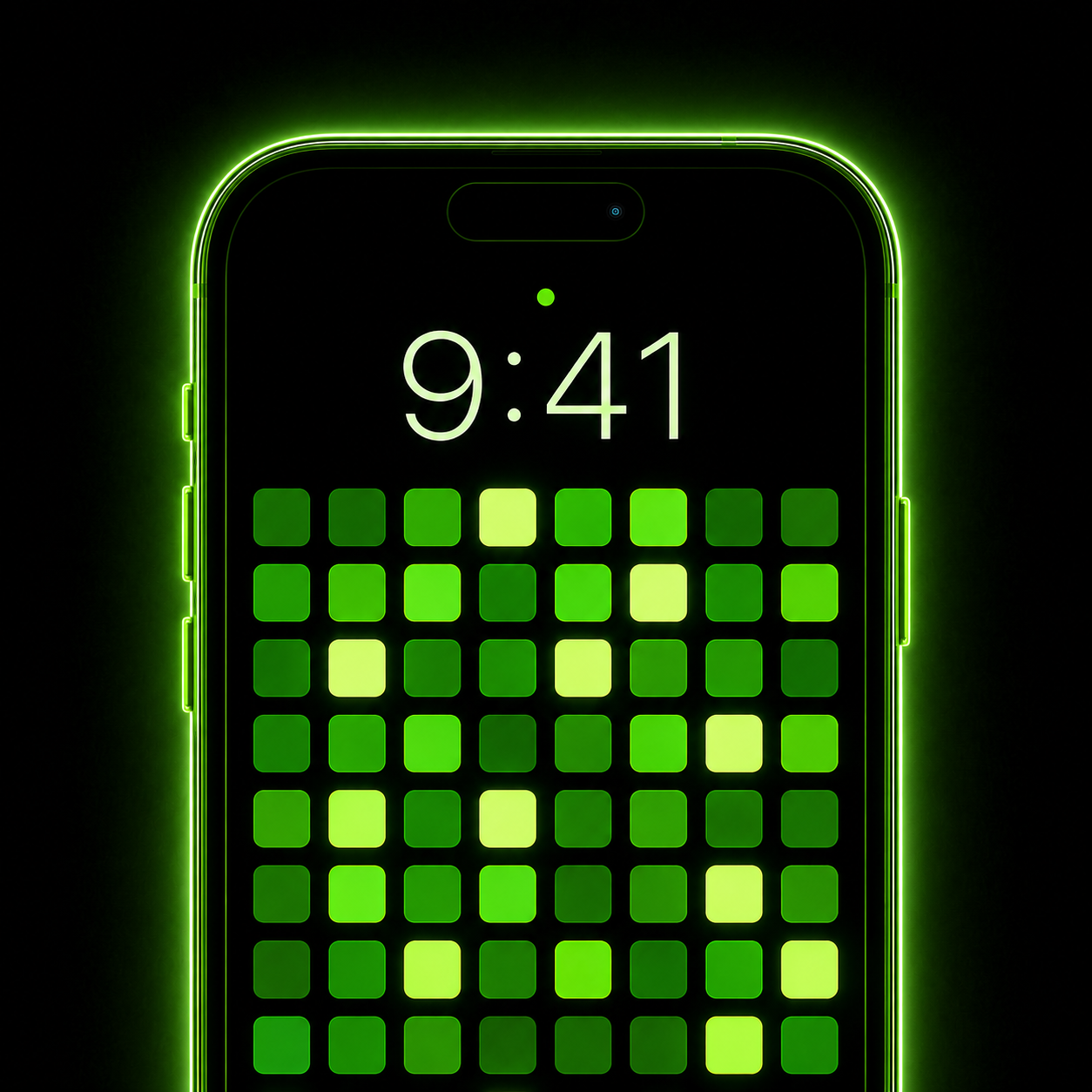Close-up of the Step Heatmap live wallpaper glowing in green
